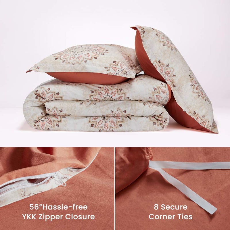 SLEEP ZONE Bedding Duvet Cover Sets Printed Damask Pattern 120gsm Ultra Soft Zipper Closure Corner TiesDamask Beige,King (104 X 90 inch | 2 Pillow Shams) - Image 4